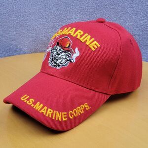 USMC Cigar Smoking Bulldog & Shadow Trucker Hat Red US Marine Corps Adjustable